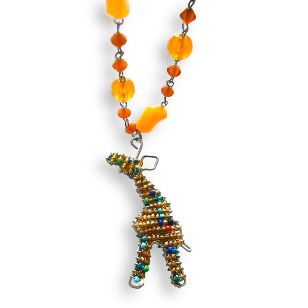 Beaded giraffe hand made necklace from African safari pendant on beaded Necklace